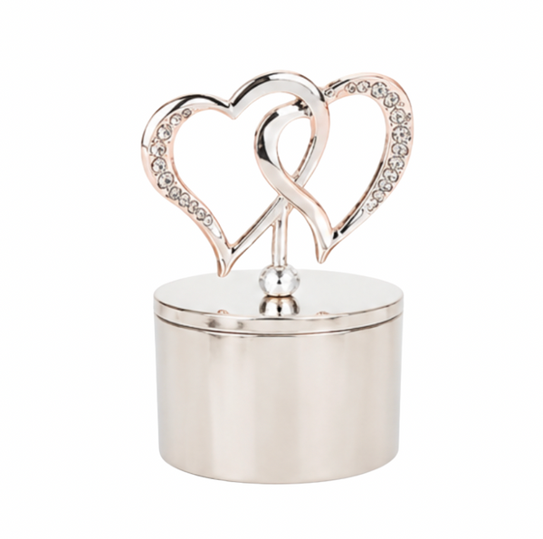 Shiny Double Heart with Stones Jewellery Box