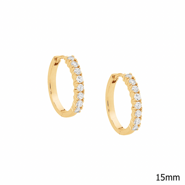 15mm Cubic Zirconias Claw Set Hoop Earrings - 3 Colours