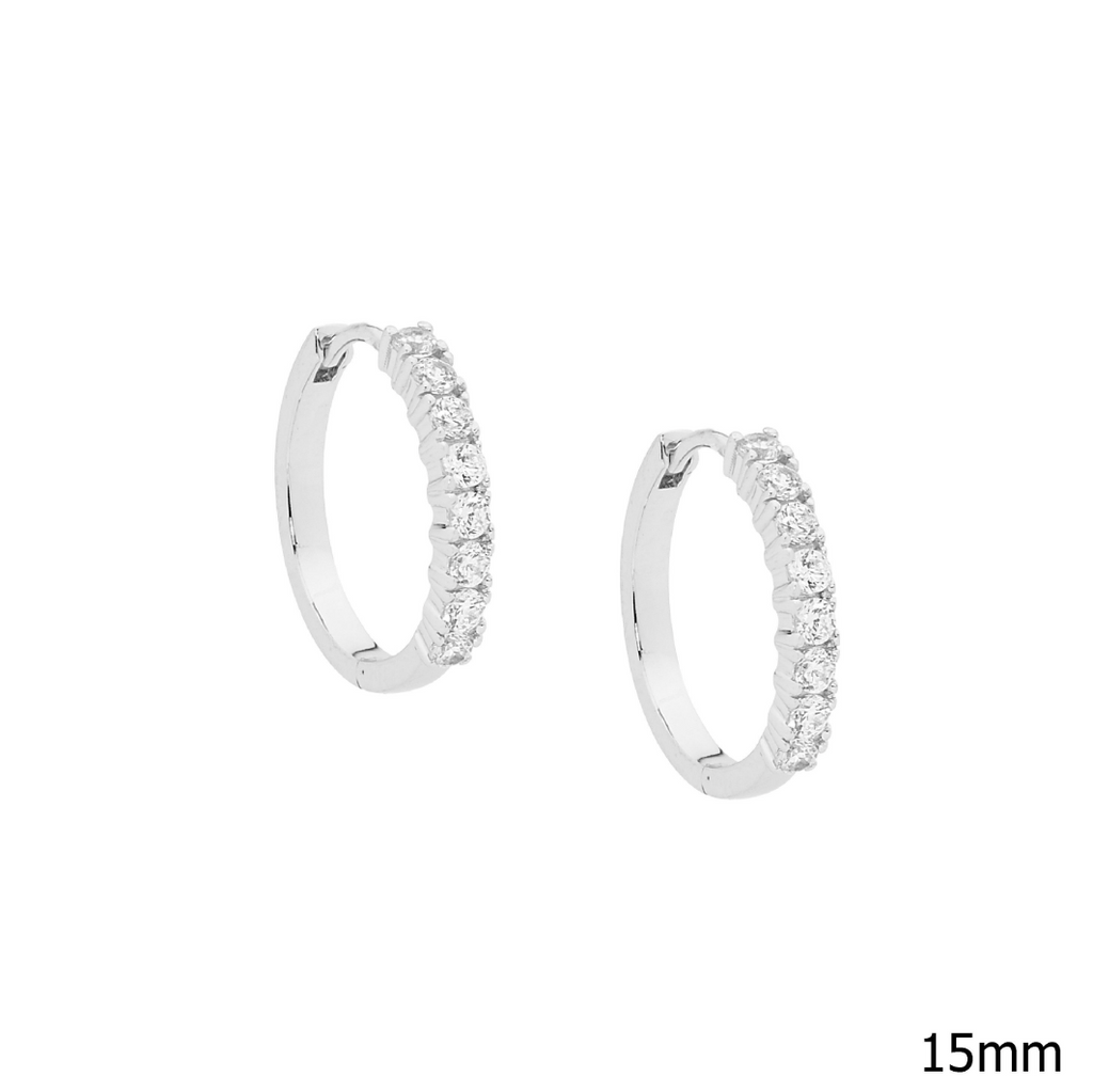 15mm Cubic Zirconias Claw Set Hoop Earrings - 3 Colours