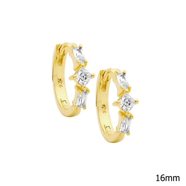 16mm Cubic Zirconia Baguette and Princess Cut Set Hoop Earrings - 2 Colours