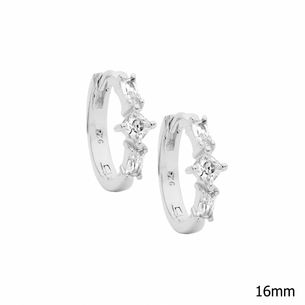 16mm Cubic Zirconia Baguette and Princess Cut Set Hoop Earrings - 2 Colours