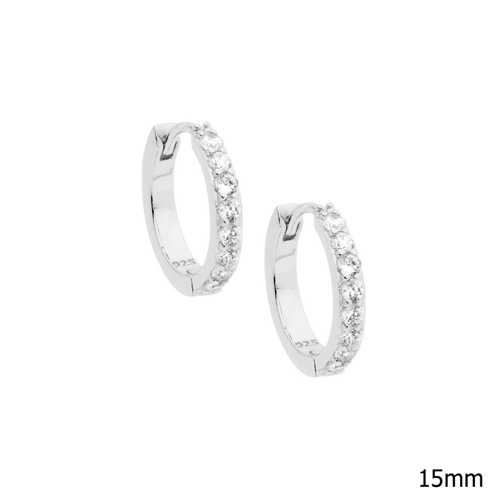15mm Cubic Zirconia Set Hoop Earrings - 3 Colours