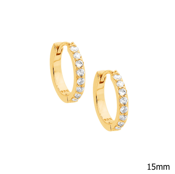 15mm Cubic Zirconia Set Hoop Earrings - 3 Colours
