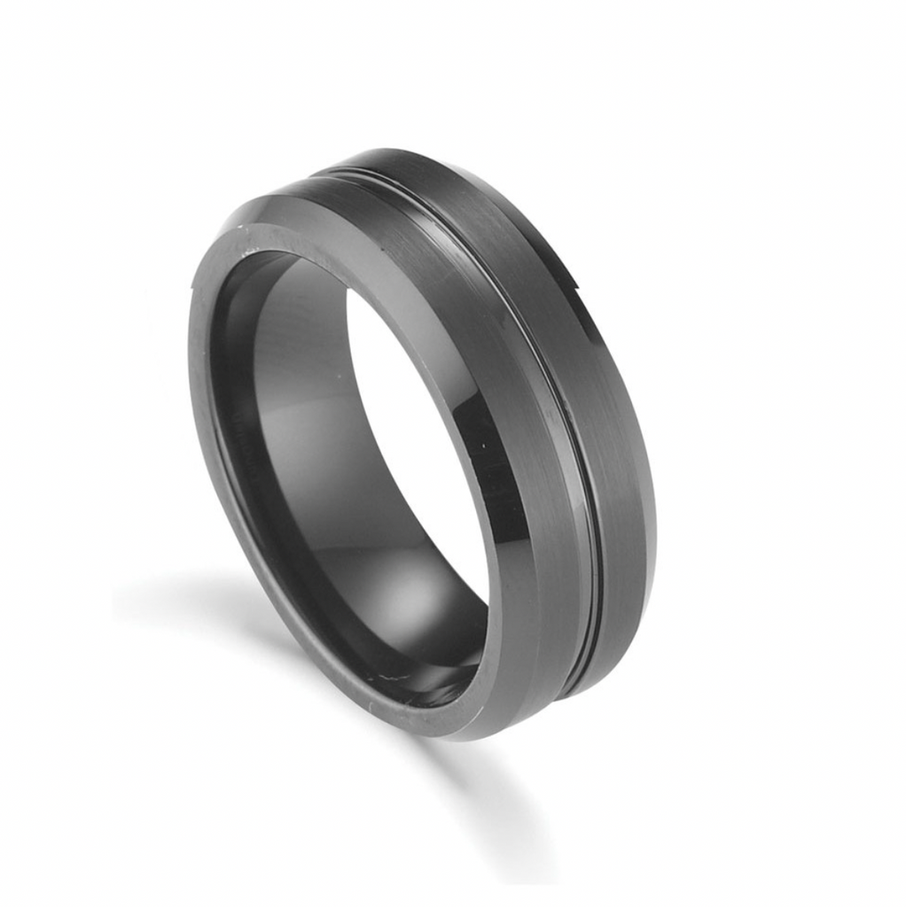 Men Rings - Blaze Infinity Tungsten Men's Matte and Polished Black Plate Wide Ring