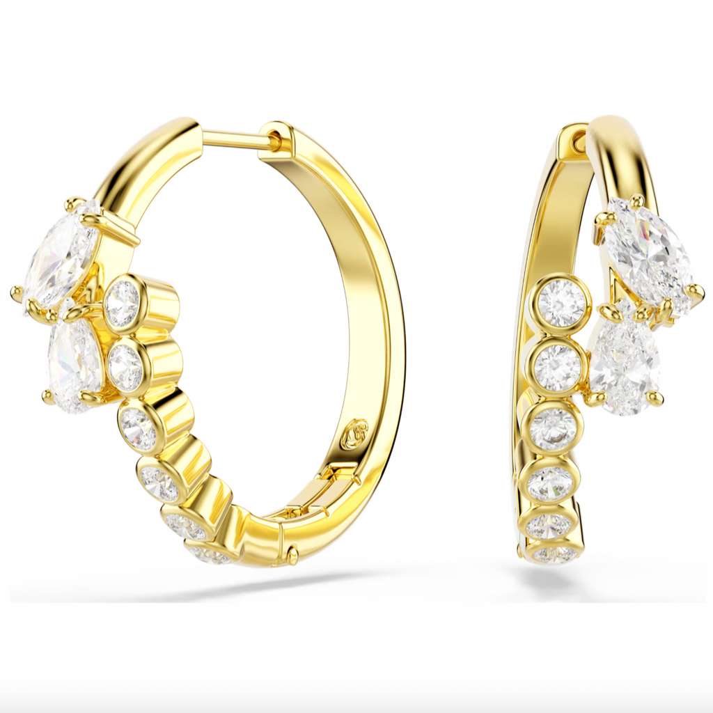 Mesmera: Mixed White Crystal Cut Gold Hoop Earrings