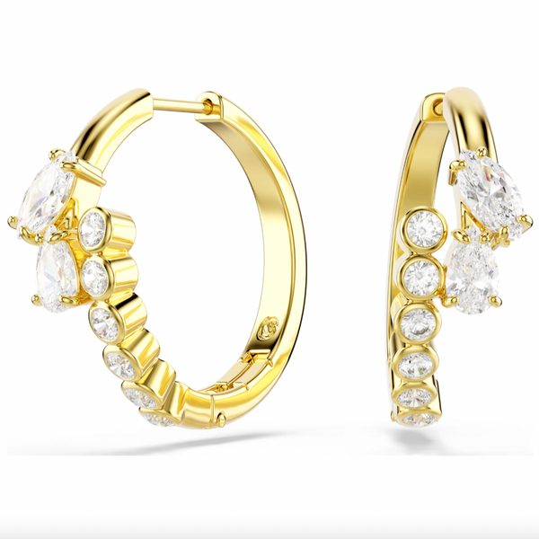 Mesmera: Mixed White Crystal Cut Gold Hoop Earrings