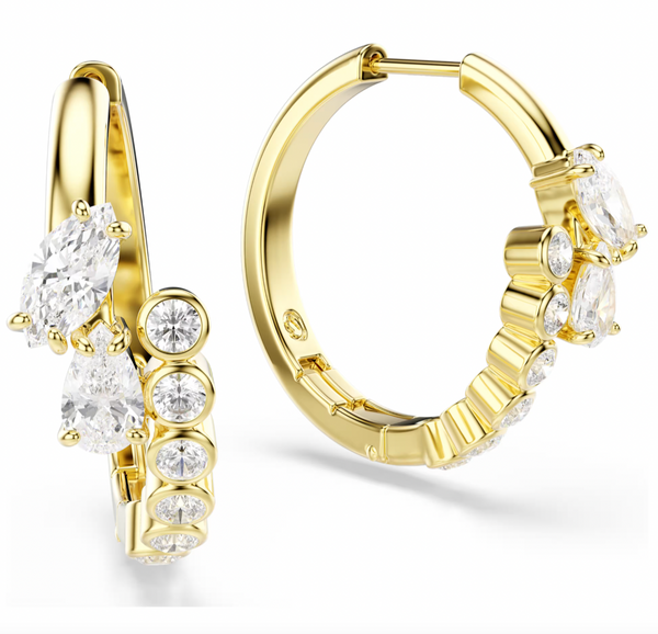 Mesmera: Mixed White Crystal Cut Gold Hoop Earrings