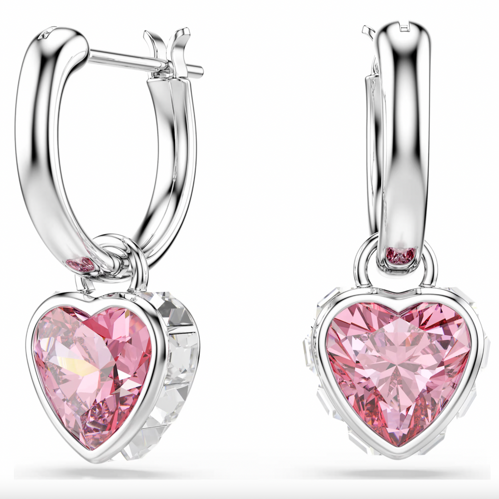 Chroma Pink Heart Drop Hoop Earrings