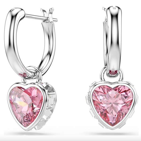 Chroma Pink Heart Drop Hoop Earrings