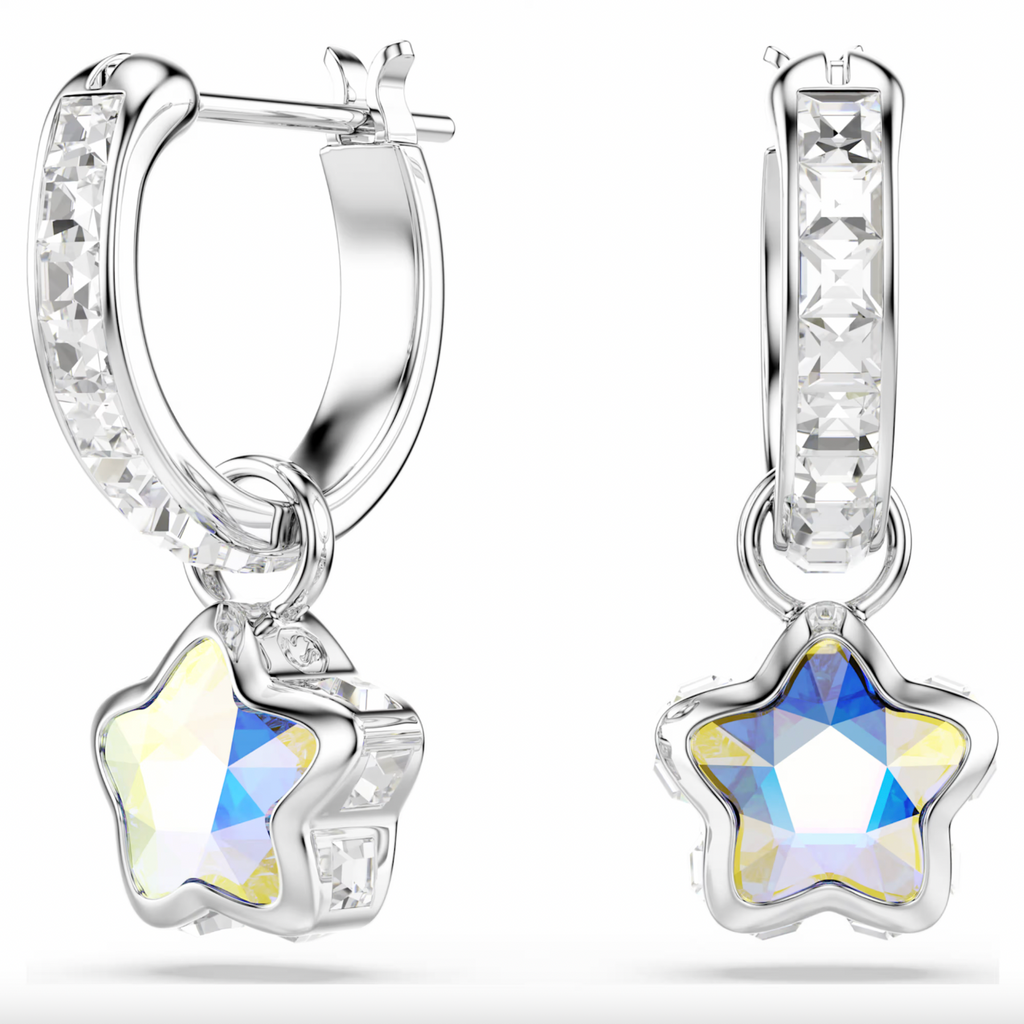 Chroma White Star Drop Hoop Earrings