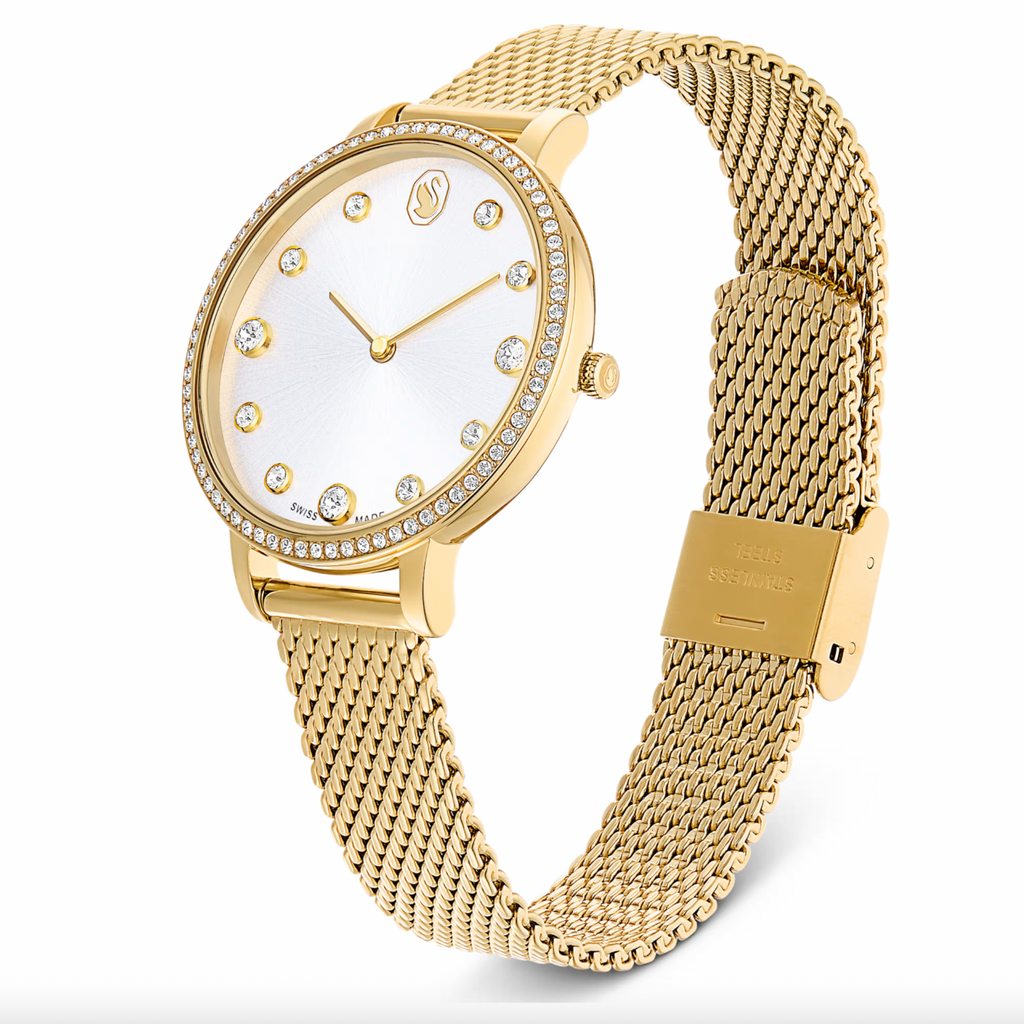 Clarica: Swiss Made, Metal bracelet, Gold Tone Watch