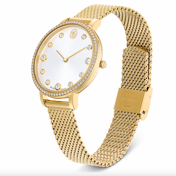 Clarica: Swiss Made, Metal bracelet, Gold Tone Watch