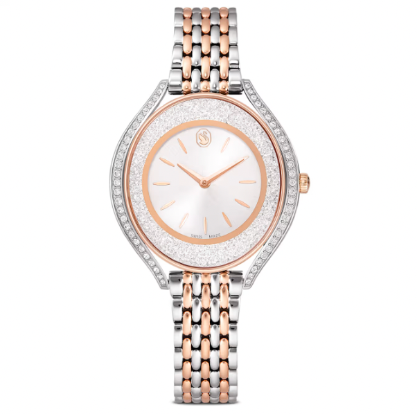 Crystalline Aura Watch: Swiss Made, Metal bracelet, Rosegold Tone, Mix Metal Finish