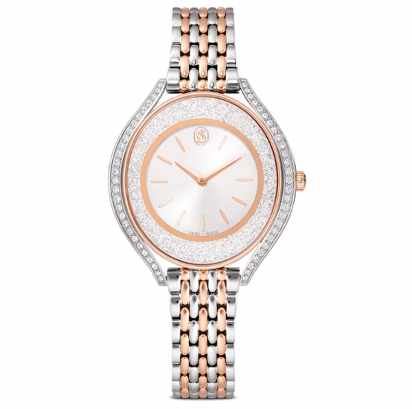 Crystalline Aura Watch: Swiss Made, Metal bracelet, Rosegold Tone, Mix Metal Finish