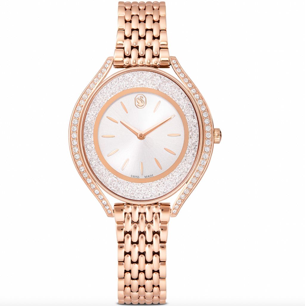 Crystalline Aura Watch: Swiss Made, Metal bracelet, Rosegold Tone Finish