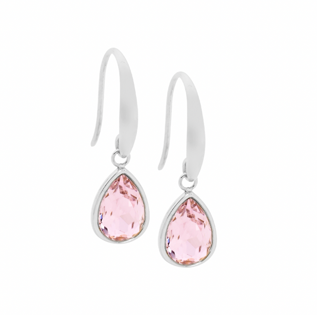 Pink Teardrop Crystal Glass Stainless Steel Hook Earrings - 3 colours