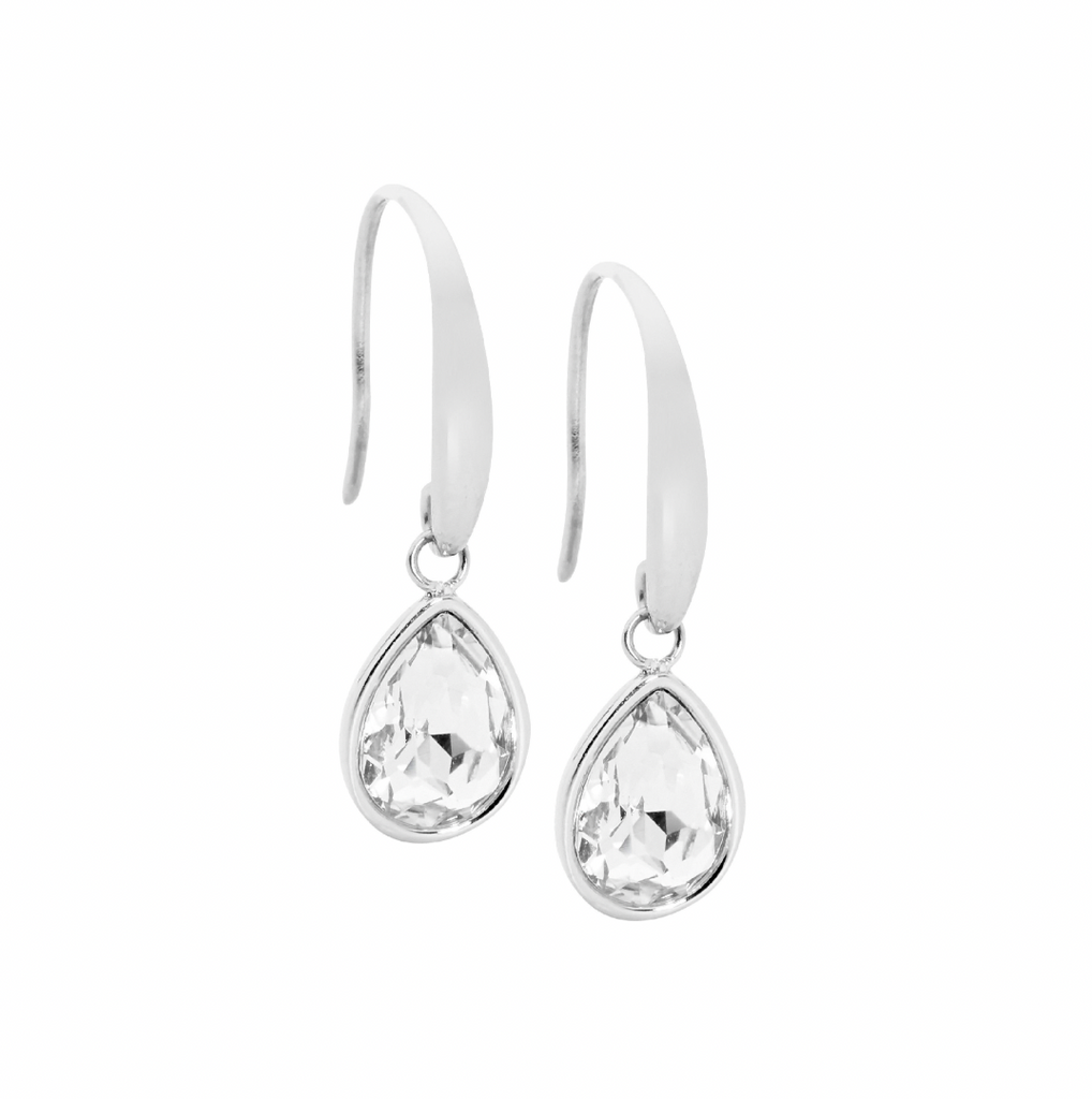 Clear Teardrop Crystal Glass Stainless Steel Hook Earrings - 3 colours