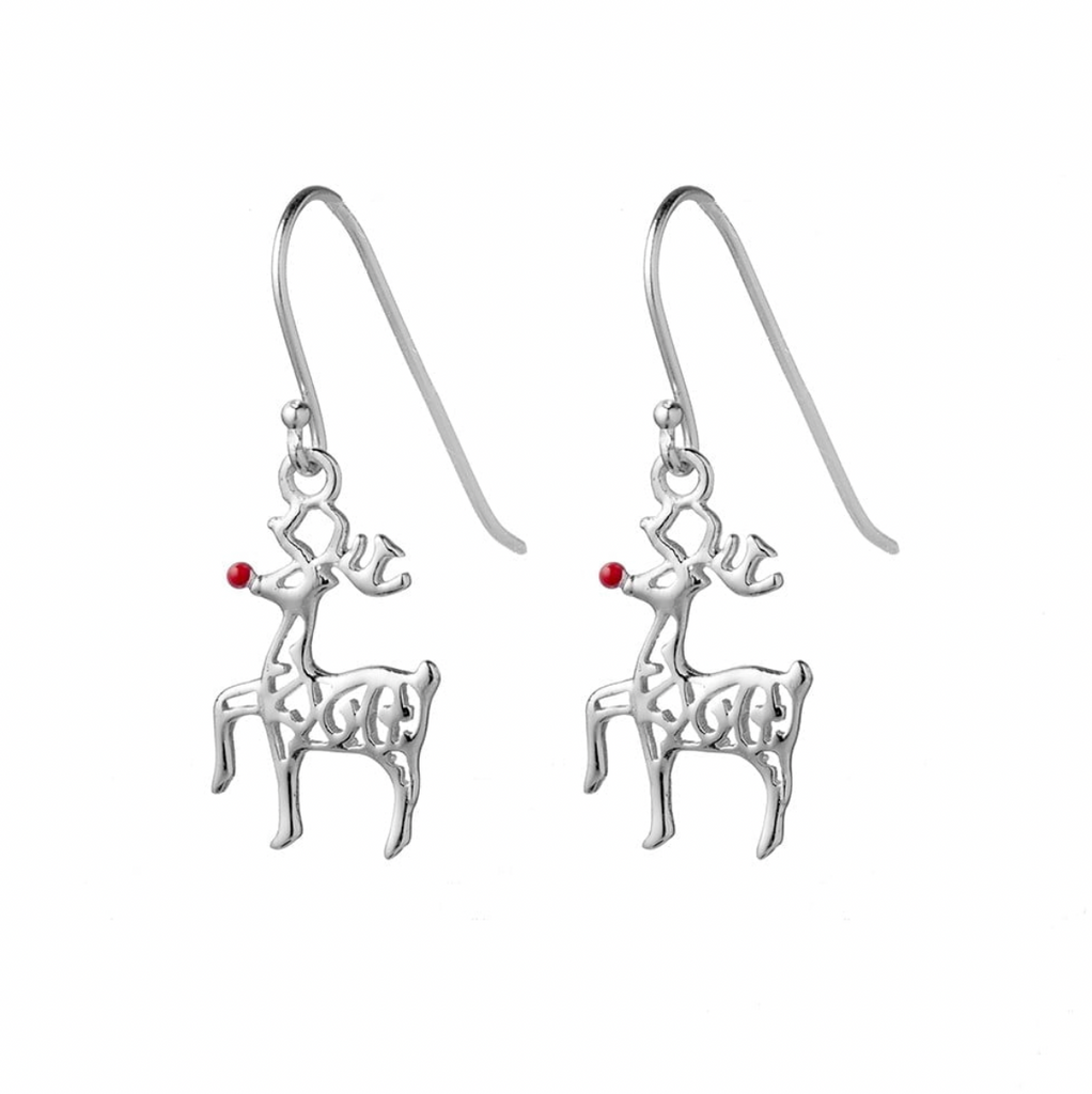 Red Nose Reindeer Sterling Silver Drop Earrings