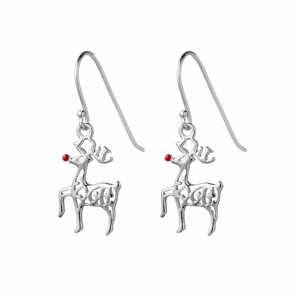 Red Nose Reindeer Sterling Silver Drop Earrings
