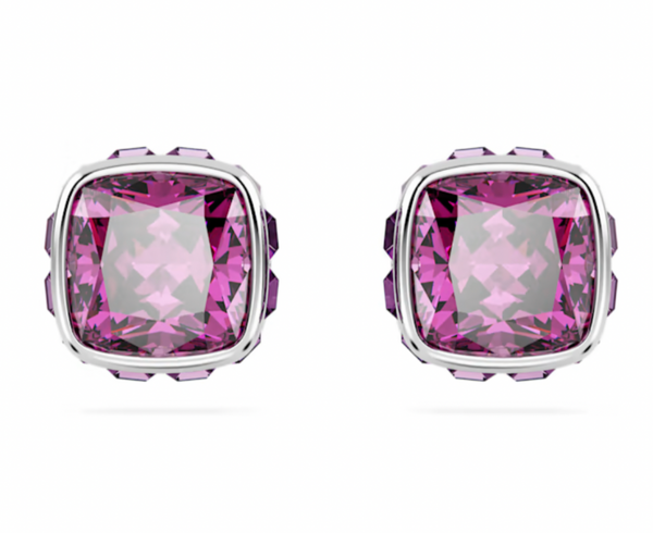Birthstone: February Purple Square Silver Earring