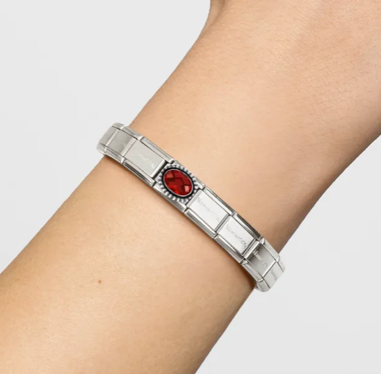 Gemstones - Oval Red Faceted CZ Oxidised Silver Charm