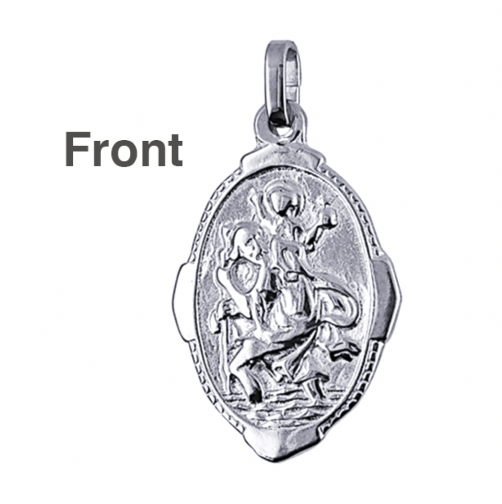 St Christopher Pendant - Silver, Oval, Double Sided