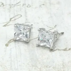 Princess Cut CZ Rhodium Studs