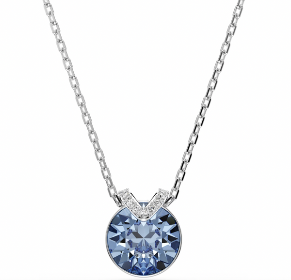 Bella: Blue Round Cut Silver V Necklace & Earring