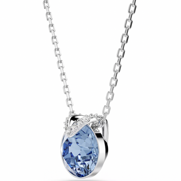 Bella: Blue Round Cut Silver V Necklace & Earring