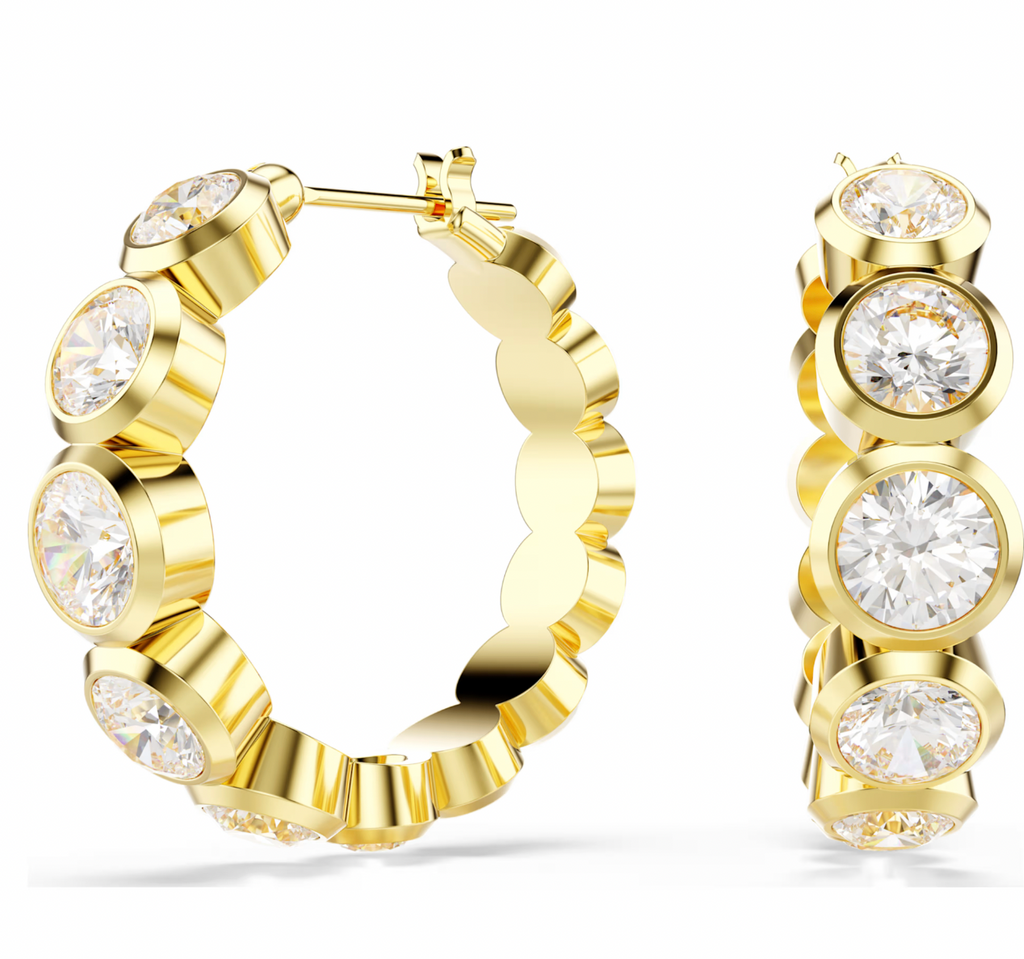 Imber: White Round Cuts Gold Hoop Earrings