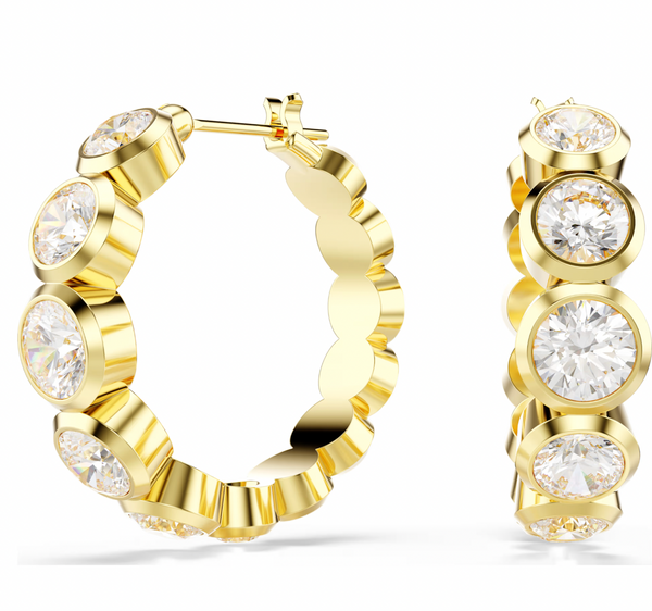 Imber: White Round Cuts Gold Hoop Earrings