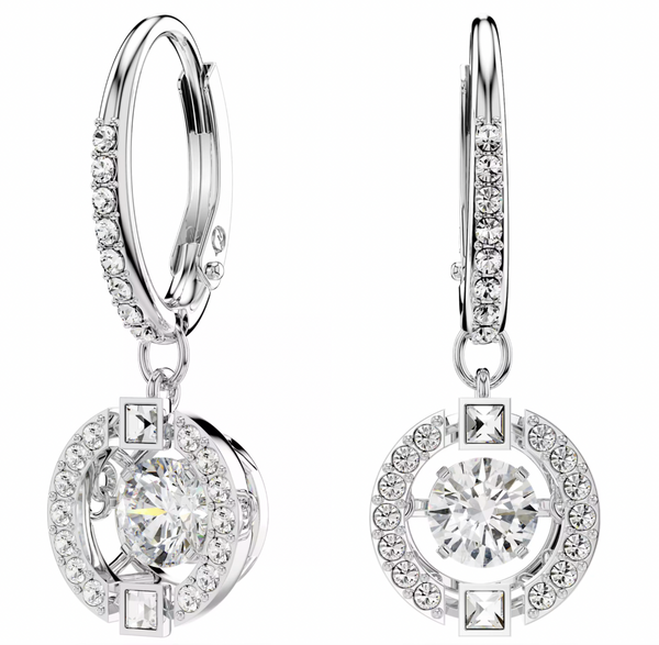 Una: White Round Cut Drop Silver Earrings