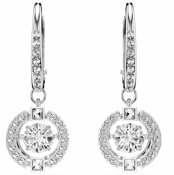 Una: White Round Cut Drop Silver Earrings