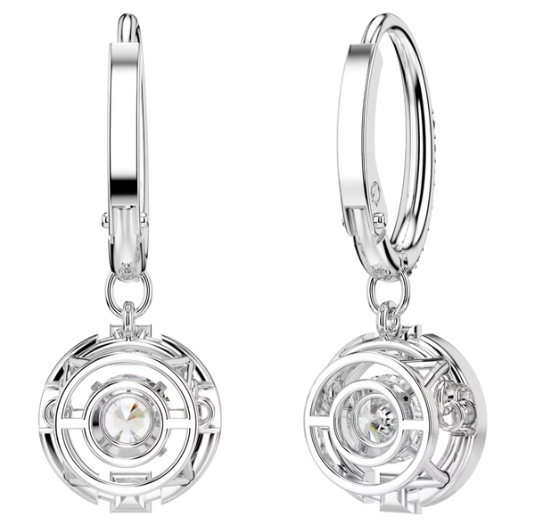 Una: White Round Cut Drop Silver Earrings