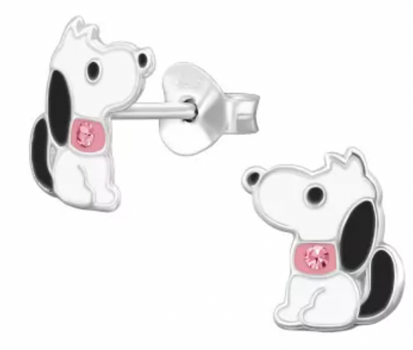 Kids Dog with Pink Crystal Silver Stud Earring