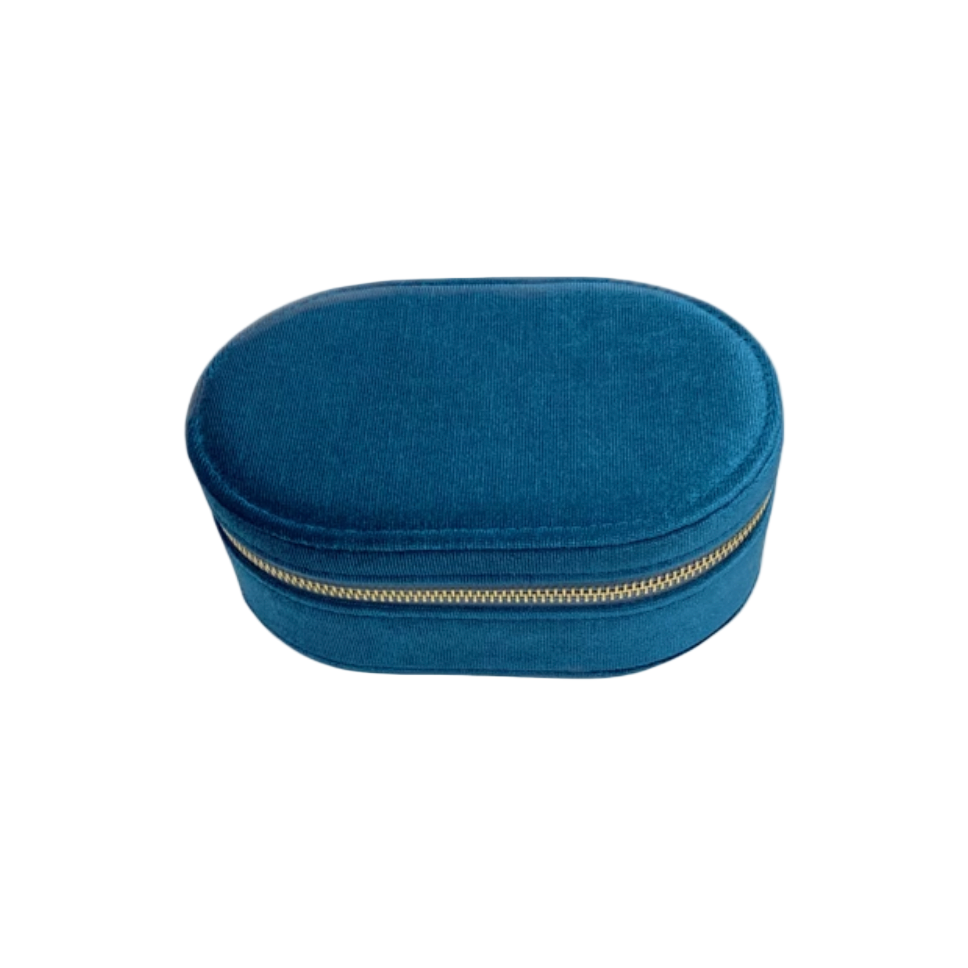 Velvet Blue Oval Jewellery Box/Travel Case