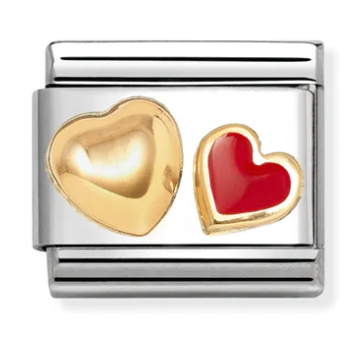 Love - Raised Heart & Red Heart Gold Charm