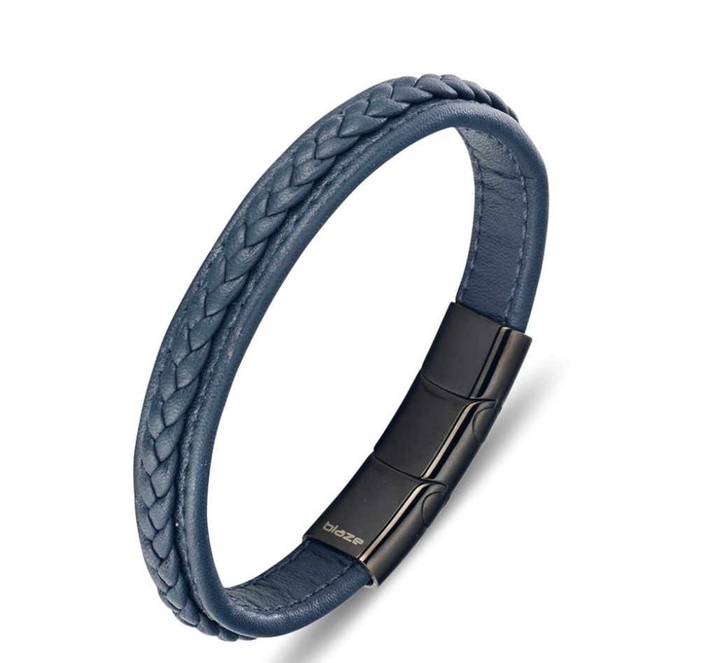 Bracelet - Blaze Stainless Steel Men's Leather Bangle with Stitching - 3 colours