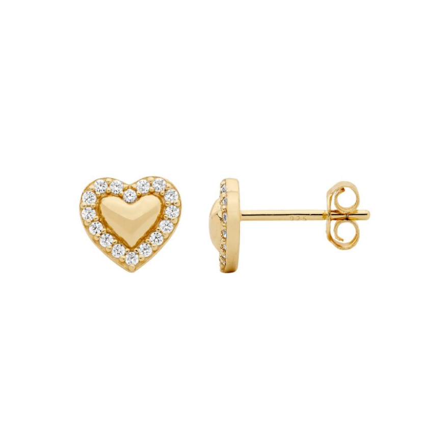 8mm Heart with Cubic Zirconias Stud Earrings - 3 Colours