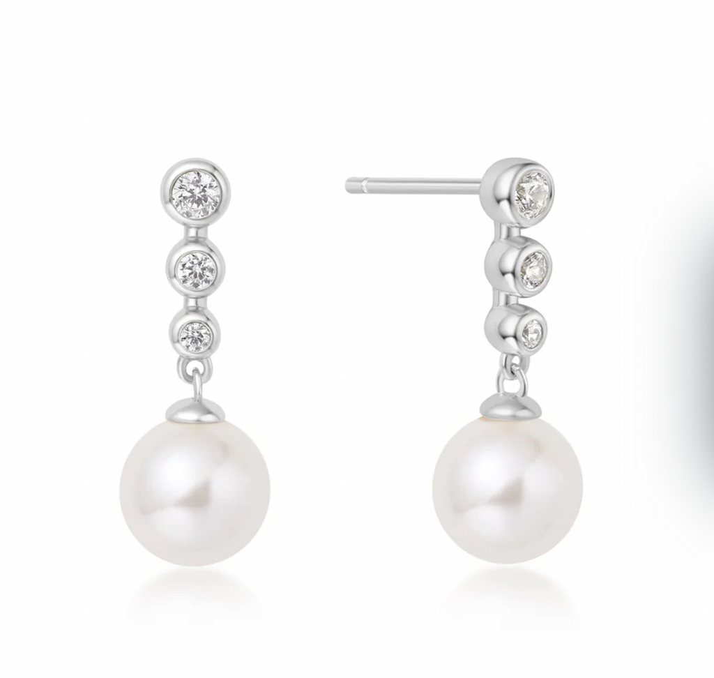 Miss Dainty - Tennis Beaded Stone Pearl Drop Stud Earrings - 2 Colours