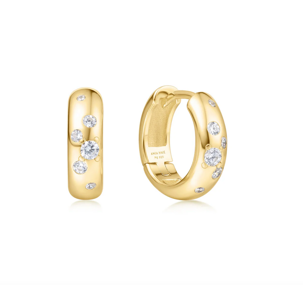 Miss Dainty - Small Chubby Sparkling Huggie Hoop Earrings - 2 Colours