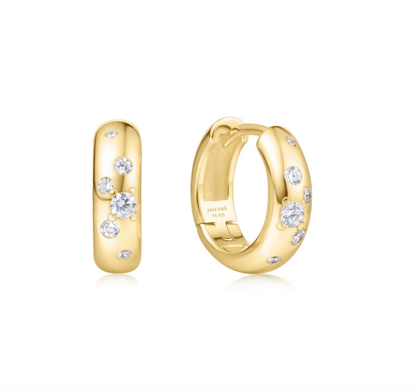 Miss Dainty - Small Chubby Sparkling Huggie Hoop Earrings - 2 Colours
