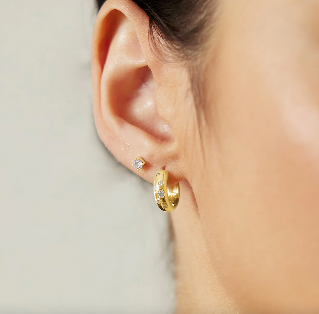Miss Dainty - Small Chubby Sparkling Huggie Hoop Earrings - 2 Colours