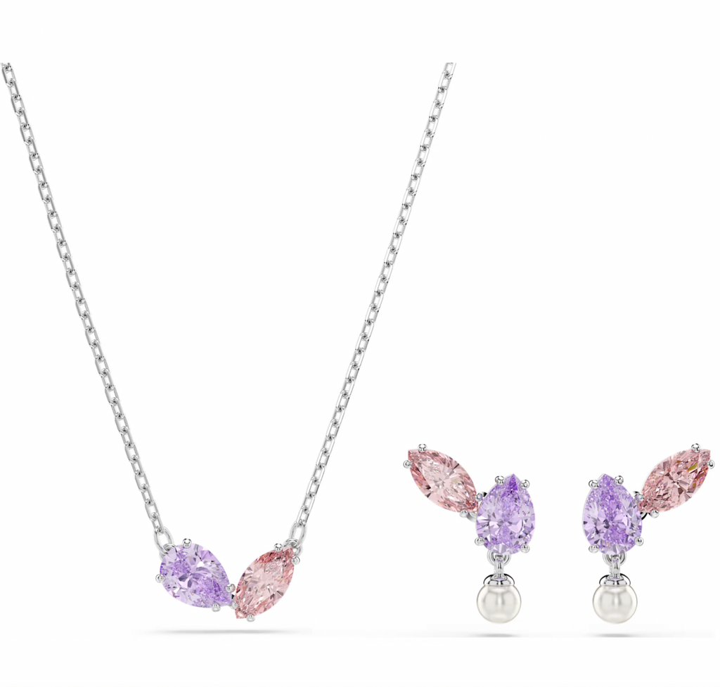 2026 Capsule Ariana Grande: Multicoloured Mixed Cuts Silver Necklace & Earring Set