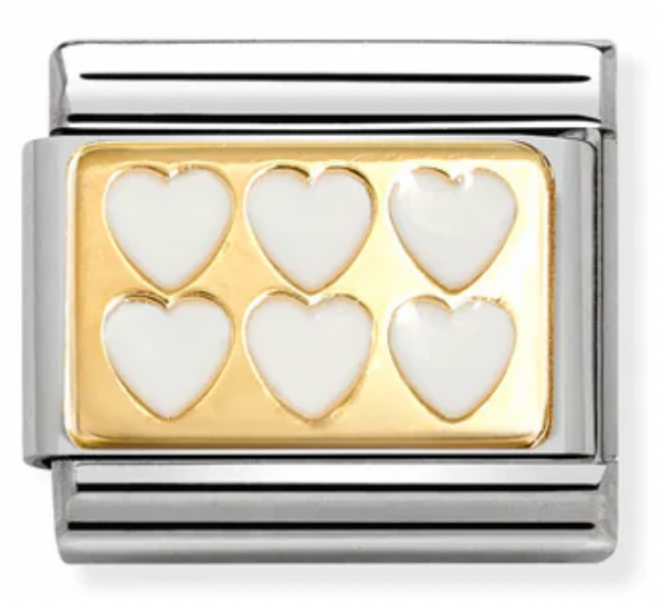 Love - 6 White Hearts Gold Charm