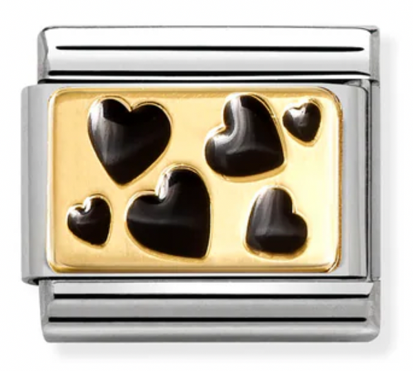Love - Black Scattered Hearts Gold Charm