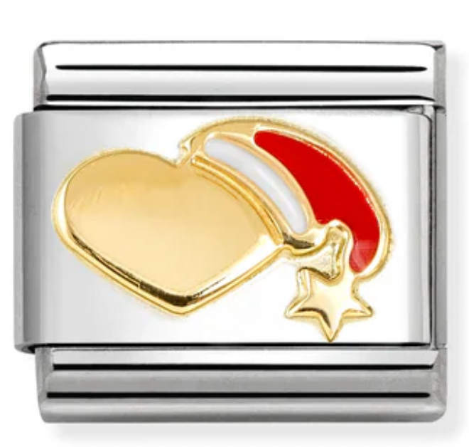 🎄Christmas - Heart with Santa Hat Gold Charm