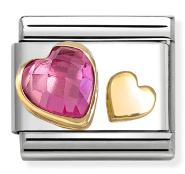 Love - Dark Pink CZ & Heart Gold Charm