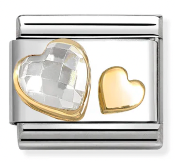 Love - Clear CZ & Heart Gold Charm