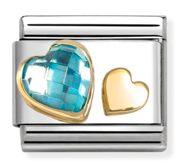 Love - Light Blue CZ & Heart Gold Charm